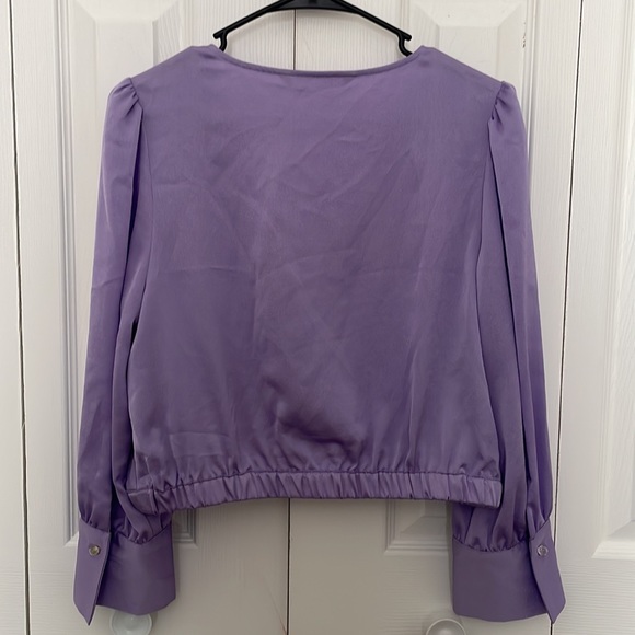 Zara satin effect draped lilac Blouse long sleeve large - Picture 4 of 9